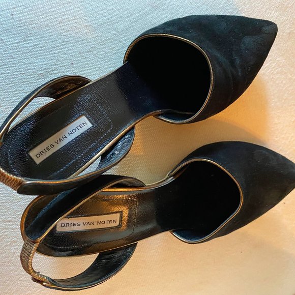Dries Van Noten Black Suede Slingback Pumps 37 - Picture 2 of 11